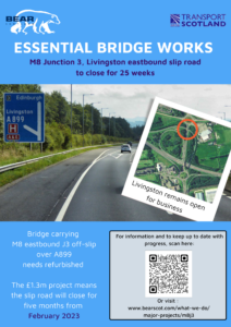 Poster advertising M8 Junction 3 bridge works