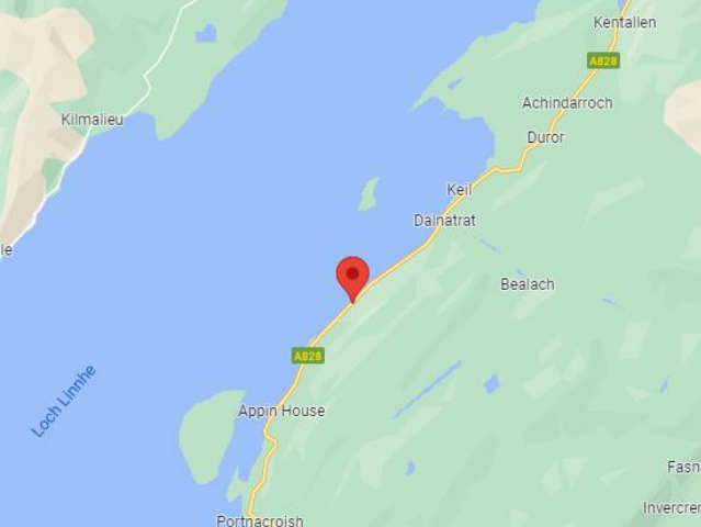 Map of roadworks location on A828 north of appin