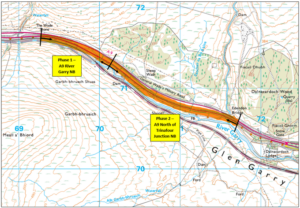 Map of resurfacing project at the A9 Trinafour