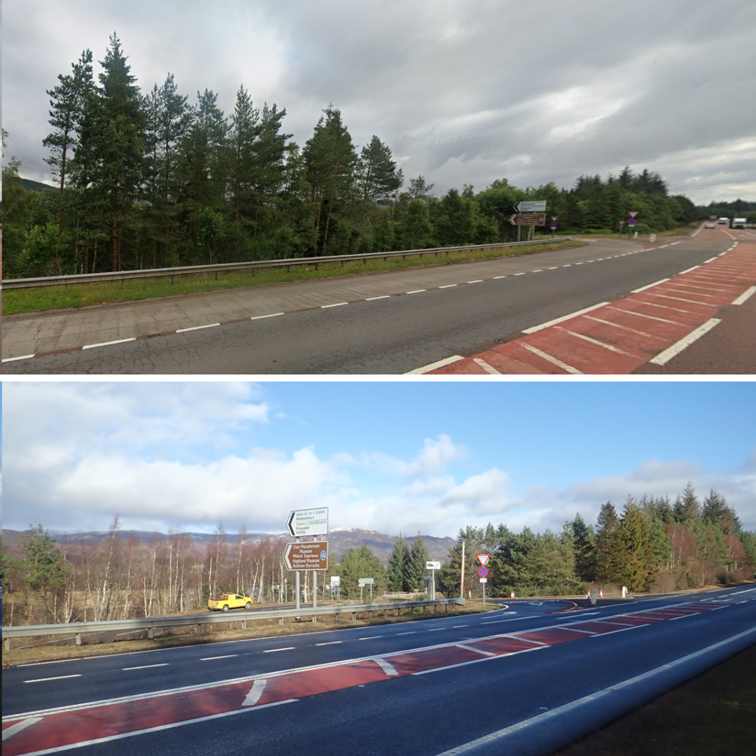 Before and after images of the A9 Ralia junction