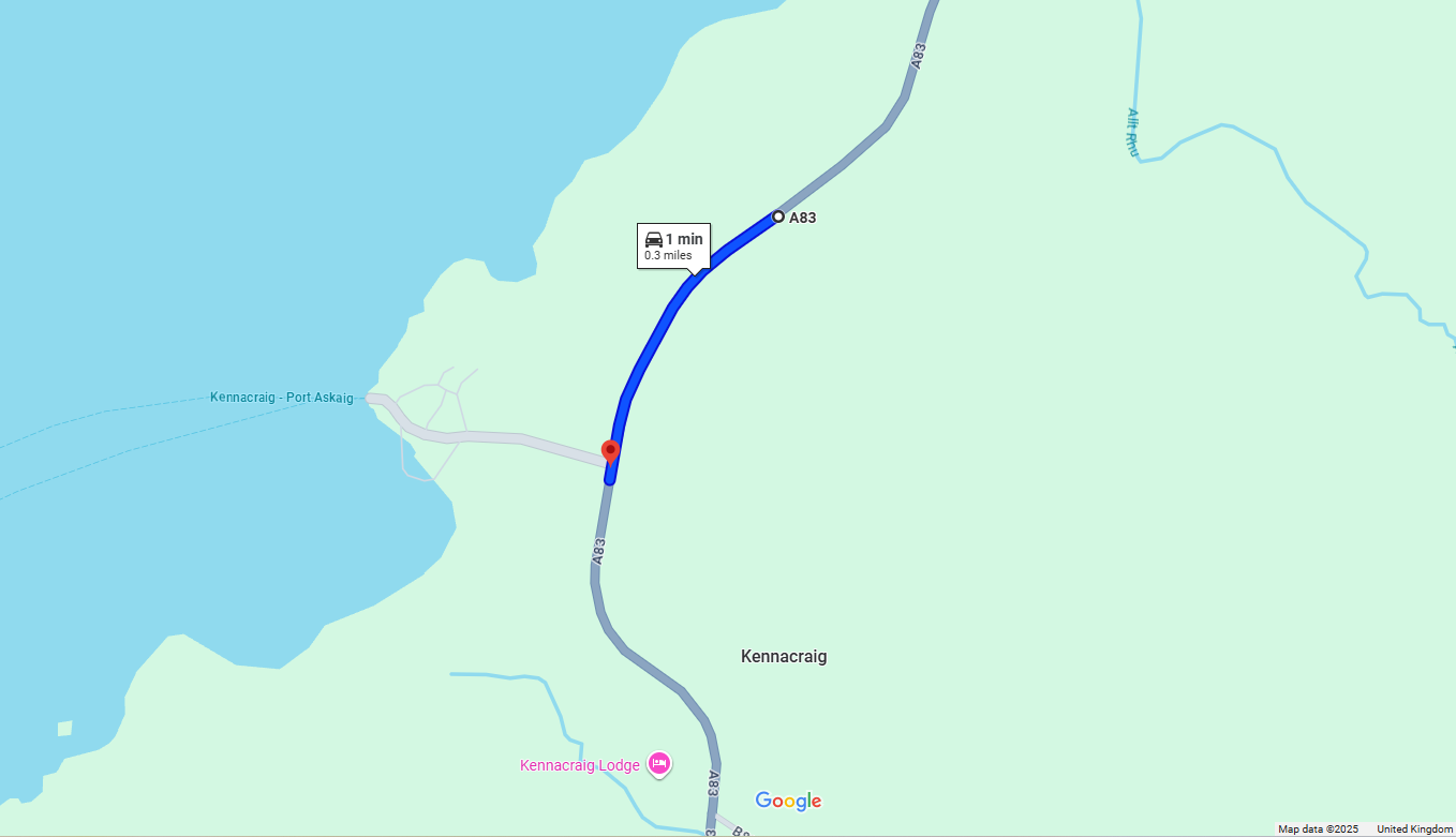 OVERNIGHT CARRIAGEWAY IMPROVEMENTS ON A83 NEAR KENNACRAIG FERRY TERMINAL JUNCTION